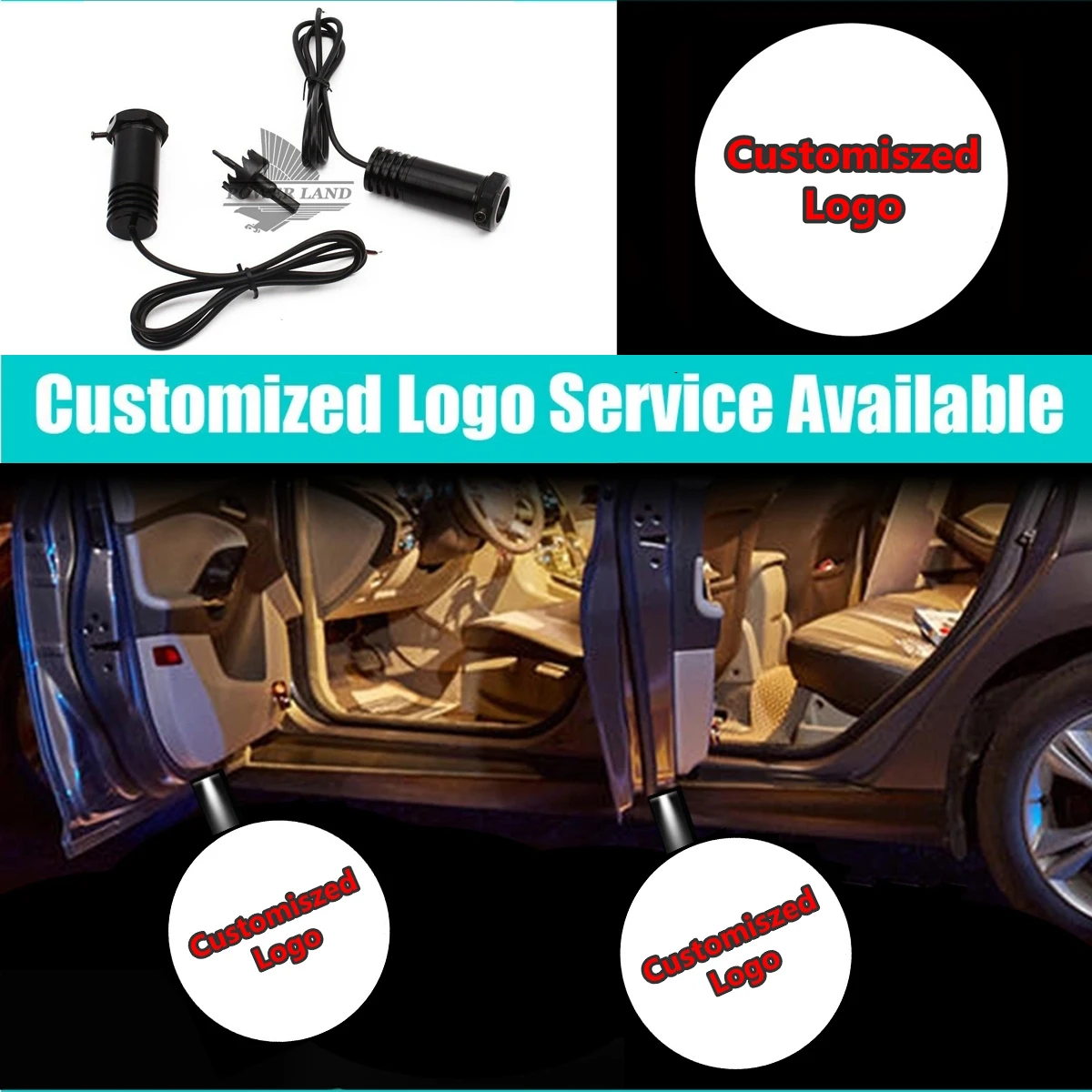 

2 Pieces Customized Logo Wired Car Door Led Shadow Lights Universal Welcome Courtesy Laser Projector