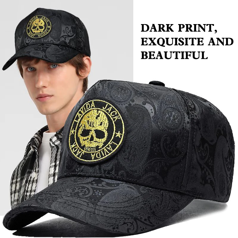 

Four Seasons Hat Men's Tall Crown Cashew Printed Baseball Cap Skull Labeling Men's Peaked Cap 2024 New