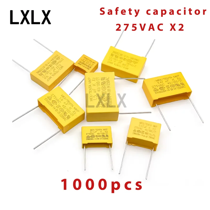 1000PCS 275VAC X2 Safety Polypropylene Film Capacitor 0.01uF 0.1uF 0.22uF 0.47uF 1uF 104K 224K 334 P10 P15 P22.5 10mm, 15mm