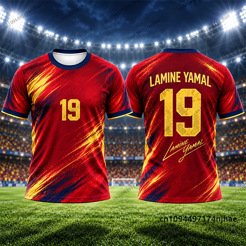 Kinder-Trainingsanzug Spanien Fans Yamal # 19 Bedrucktes T-Shirt+Shorts-Set Fußball-Sportanzug Trainingsanzug für Kinder/Erwachsene 2-teiliges Outfit – Detail 9