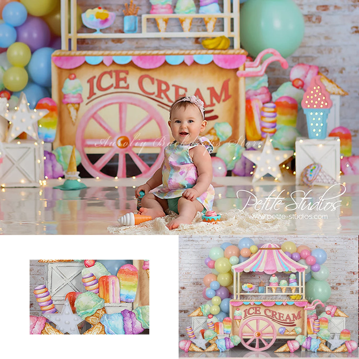 

Ice Cream Party Backgrounds Cake Smash Kids Adult Photography Props Child Baby Balloon Popsicle Decors Photo Backdrops