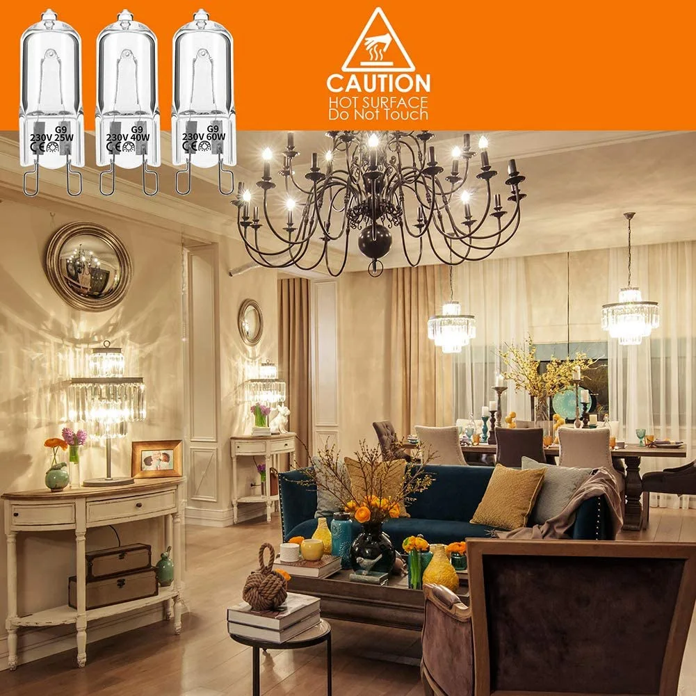 20Pcs G9 Halogen Light Bulbs,40W Clear Halogen Lamps Dimmable,Warm White 2800K for Chandeliers,Pendants,Landscape Lights