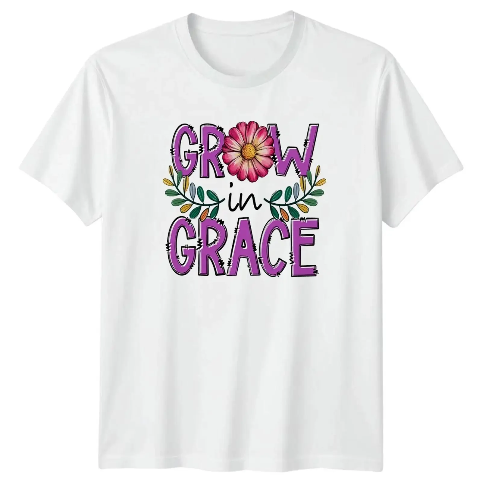 Grow In Grace Damen T Shirt Glaube Christlich Religiös Geschenk für Sie vintage Washed fashion graphic Soft Casual