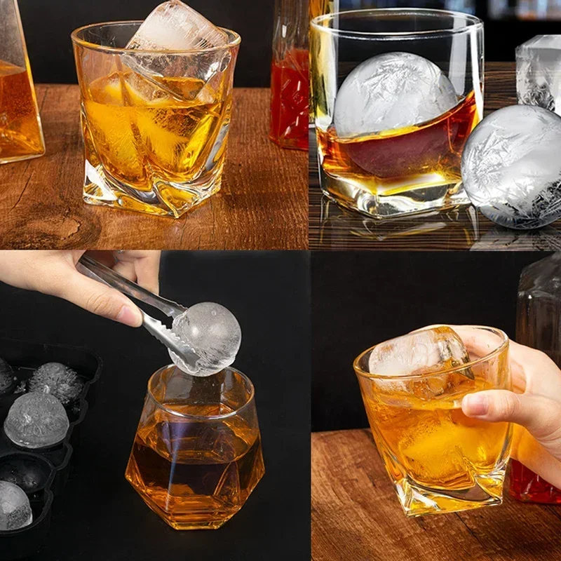 Venta al por mayor, bandeja para cubitos de hielo de silicona, molde grande para hielo, cubo reutilizable, bola de hielo para whisky, molde, bola de hielo de rejilla 4/6/8
