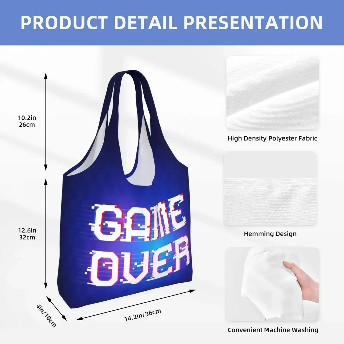 لعبة مخصصة على ألعاب الألعاب تحكم حقيبة تسوق بقالة قماش للمتسوقين حقيبة كتف سعة حقيبة يد هدية متينة