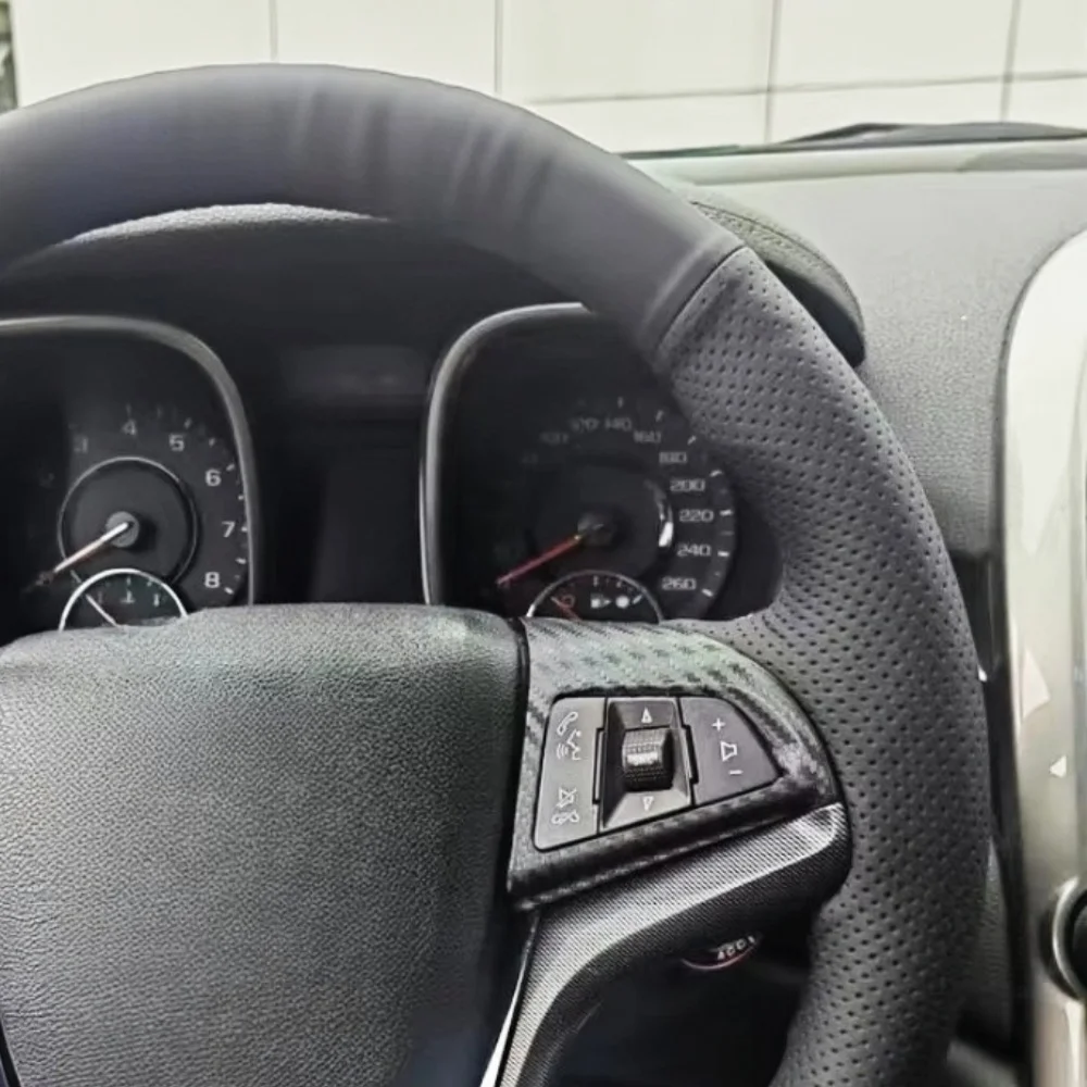 For Chevrolet Camaro 5 Gen 2014 2015 RS Customized Black DIY Car Steering Wheel Braid Cover Hand Sewing Microfiber Leather