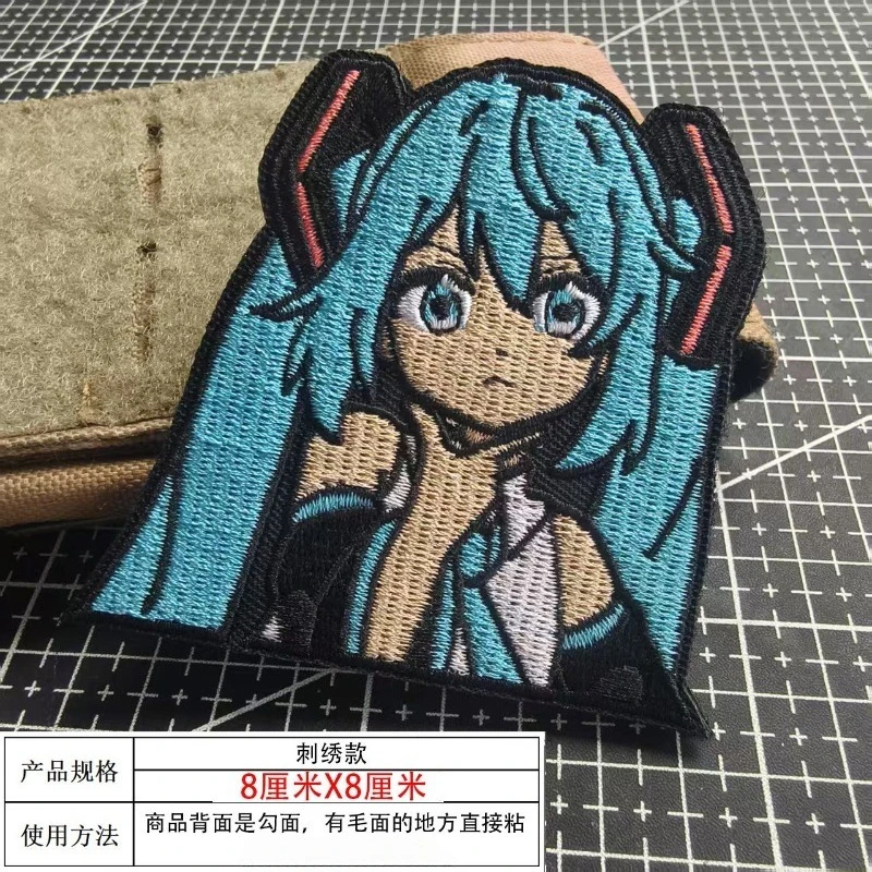 هاتسون ميكو ميكو ثنائي الأبعاد الرسوم المتحركة الإبداعية التطريز الفيلكرو شارة الكرتون على ظهره الديكور المعنويات شارة شارة #4