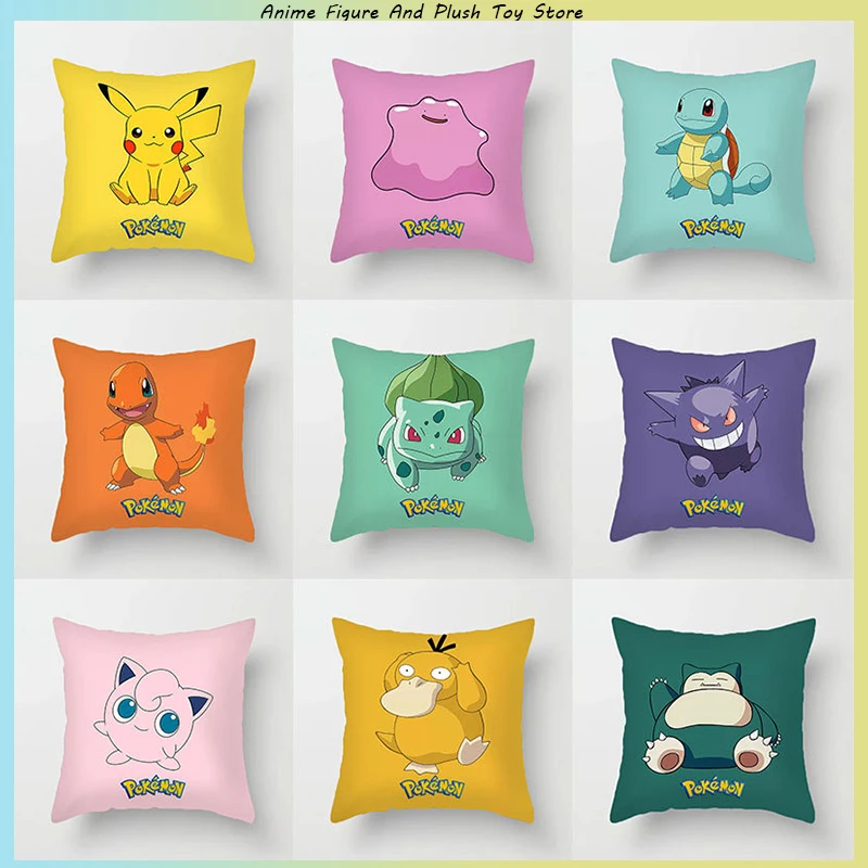 45X45CM Pokémon Pikachu Eevee Anime Short Plush Cute Cartoon Pillowcase Home Sofa Office Cushion Pillow Cushion Cover Wholesale