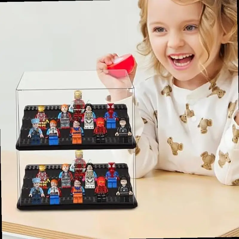Vitrine, transparentes Regal, breite 3-stufige Box für Minifiguren – Acrylschutz für kleine Popfiguren – transparente Vitrine