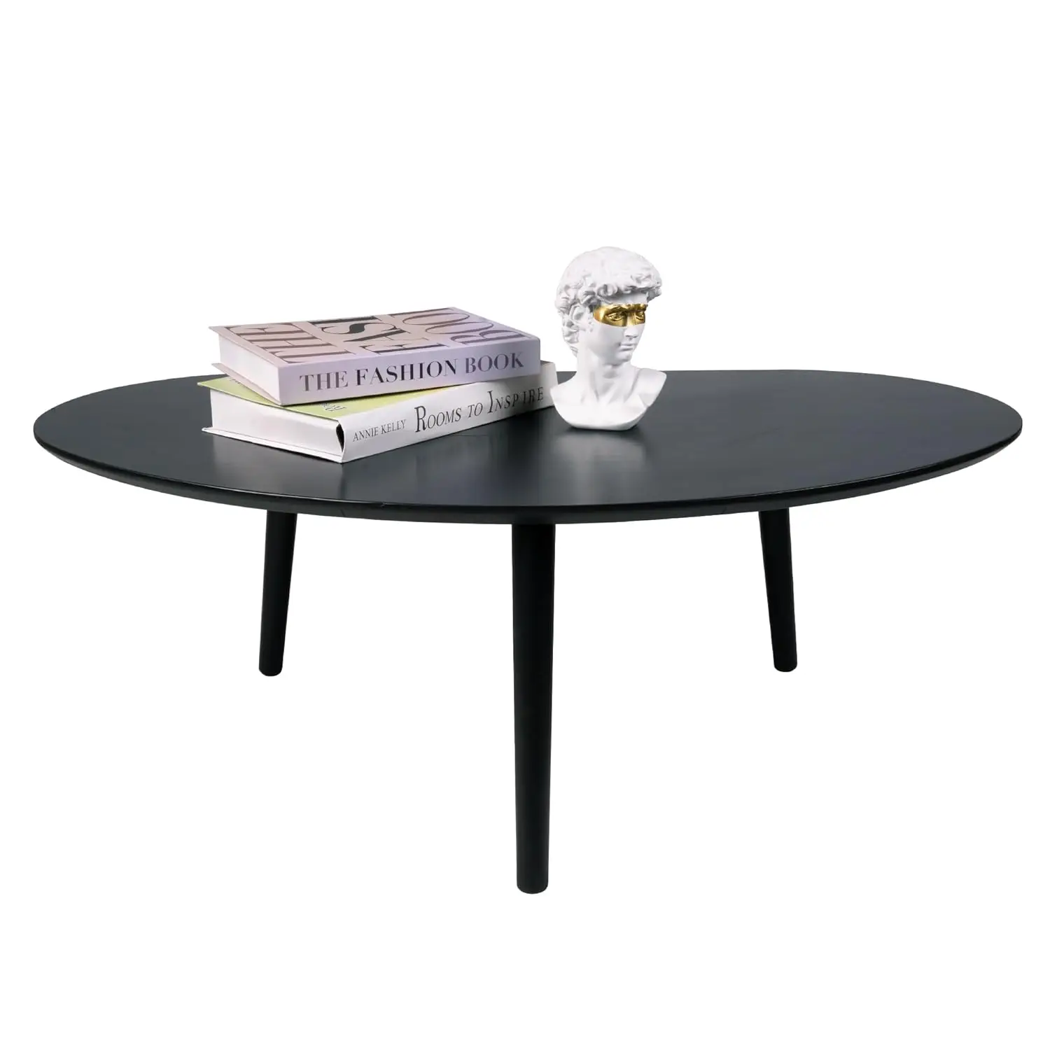 

Small Oval Coffee Table Mid Century Modern for Living Room, Center Table,Solid Wood Coffee Table,Nature Wood (Black, 18.9" D x 3
