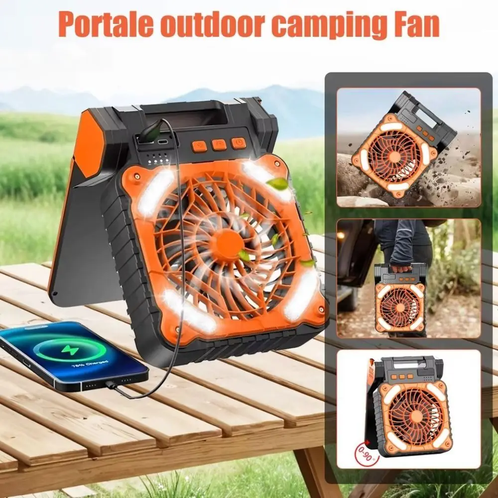 90-Degree Folding Outdoor Solar Fan 4 Speeds Wind Low Running Noise Portable Tent Fan 4 Sleep Timers Steady Airflow