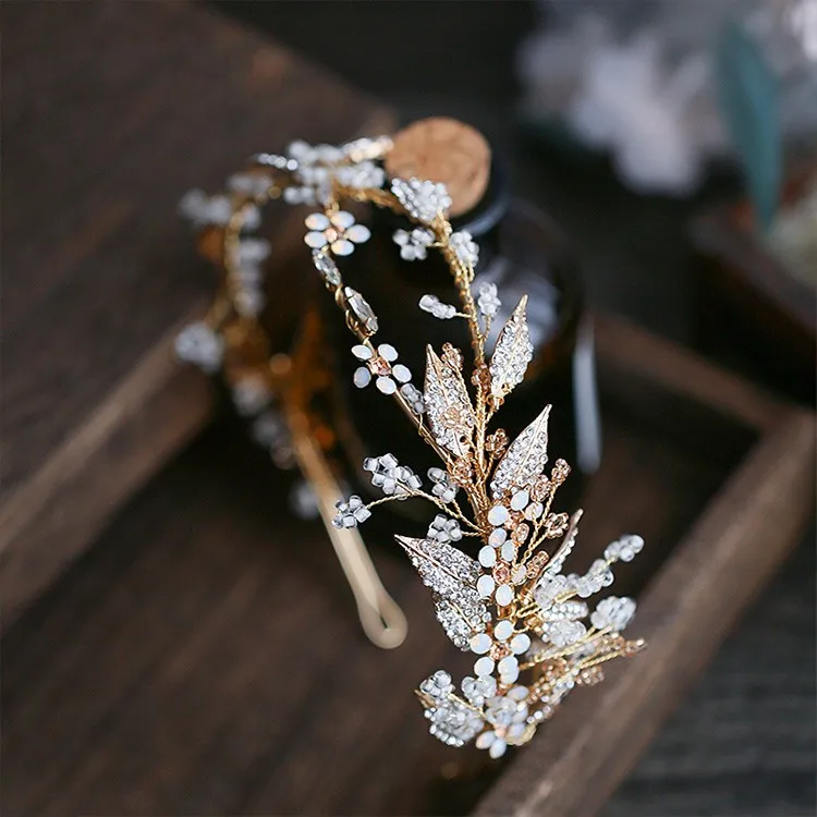 Delicate Gold Color Leaf Women Prom Headpiece Hairband Floral Bridal Tiara Hair Crown Handmade Wedding Headband Accessories