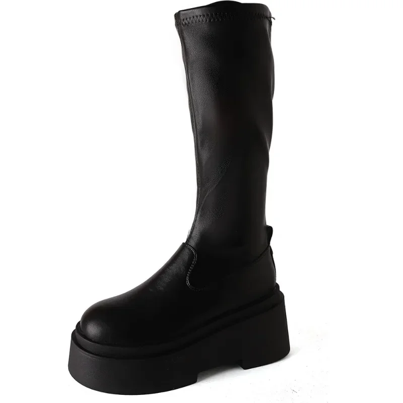 Luxury Women's Boots Chunky Women Knee High Boots Fashion Slip on Knight Long Booties Women Platform Flats Autumn Winter Shoes