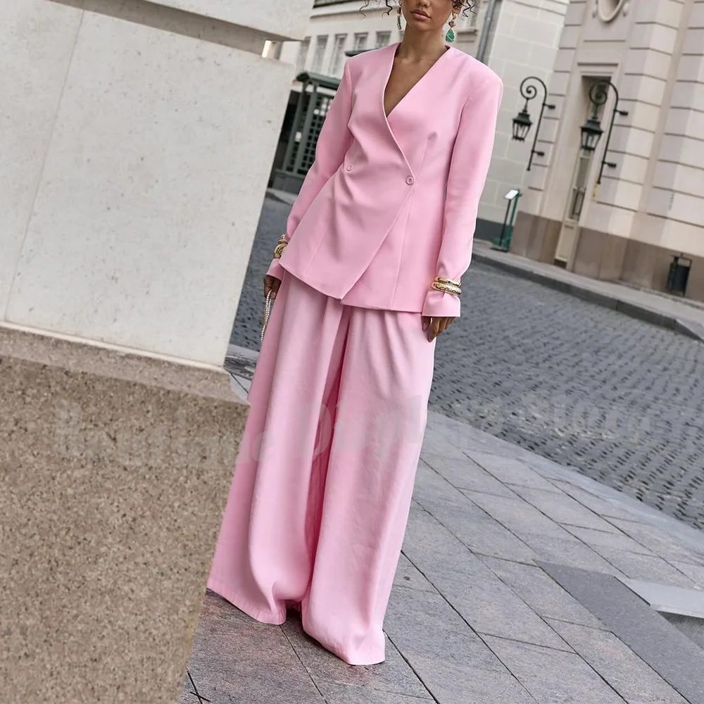 

Loose Casual Women's Suit High Street Double Breasted Solid Color Fashion Set Two Pieces Peaked Lapel Shopping Daily Suit