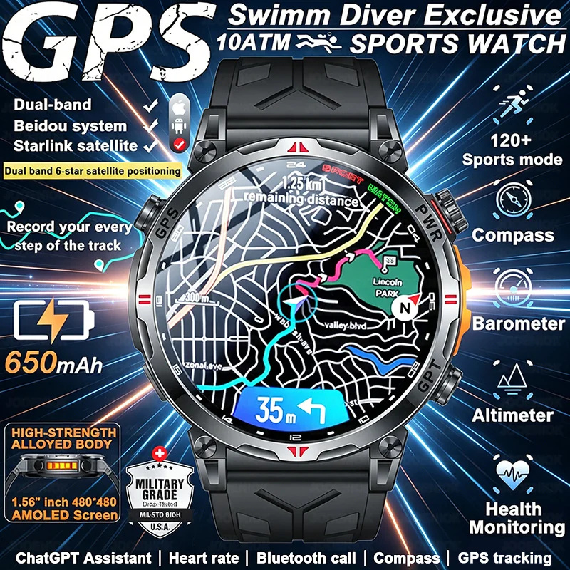 

Outdoor GPS Sports Smartwatches Men Compass 10ATM Waterproof 24/7 Health Monitoring Chat GPT Bluetooth Call Smart Watch 2026 New