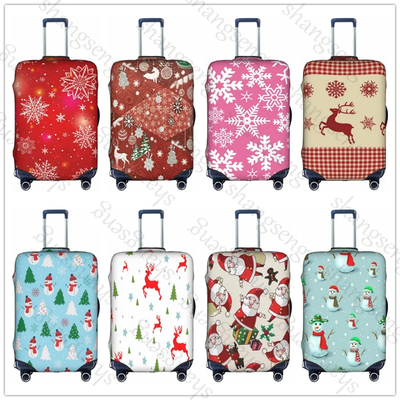 

Cartoon Santa Claus, elk, snowflakes Travel suitcase protective case elastic protection washable Luggage cover, 18-32 in