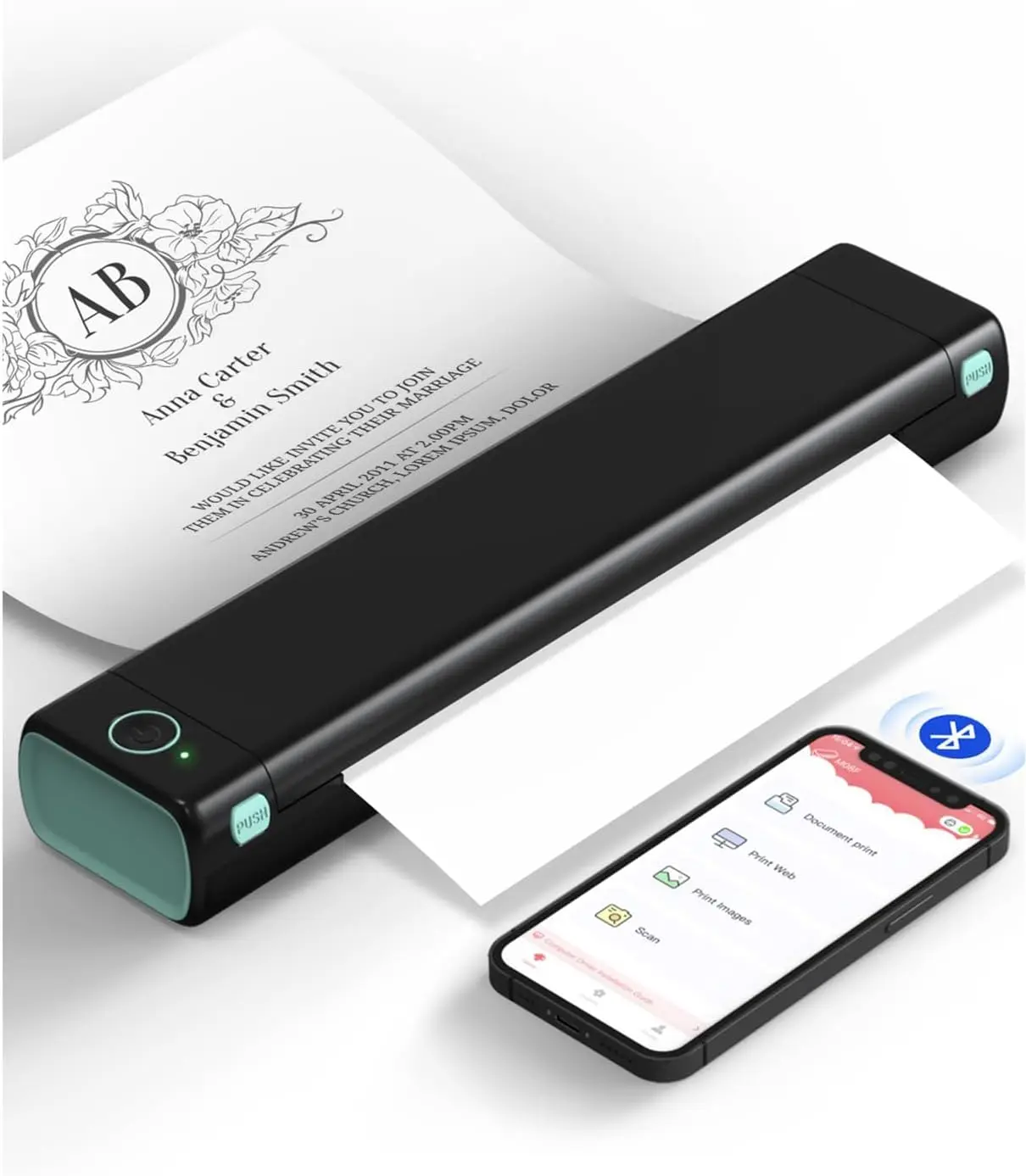 

Портативный беспроводной термопринтер для путешествий, совместимый с iOS, Android, ноутбуками, компактный, без чернил, для автомобиля, офиса, дома