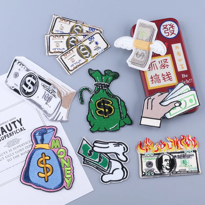 Dollar Coming Embroidery Patch Clothes Stickers Flying Money Cute Cheap Patches For Clothing Bag Sew On Applique Badge