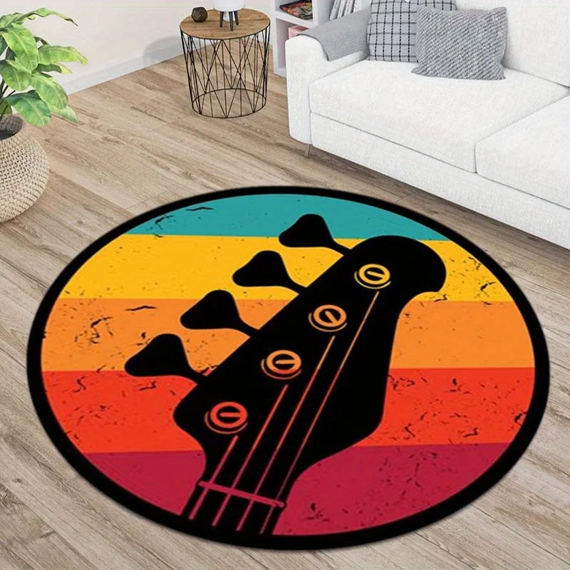 Assorted Modern Style Round Rug Abstract Geometry Music Flower Swirl Pattern Circular Mat Stylish Decor Floor Mat Entryway Decor