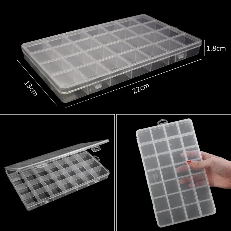 1 PC/28 Fixed Grids Storage Box Transparent Plastic Portable Box, DIY Beads Rings Earrings Necklace Jewelry Packaging Organizer