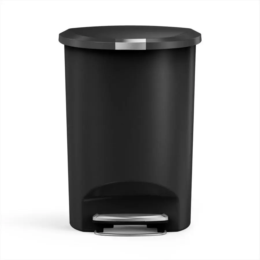 

50 Liter 13 Gallon SemiRound Kitchen Step Trash Can with Secure Slide Lock, Black Plastic