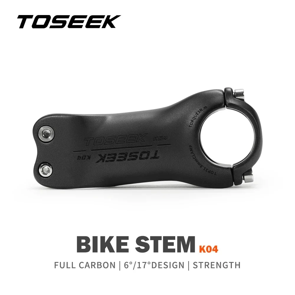 TOSEEK Carbon Stem for Mountain Road Bike Black Matt Bicycle Parts Handlebar Stems 6/17Degree 31.8mm 70 80 90 100 110 120 130mm