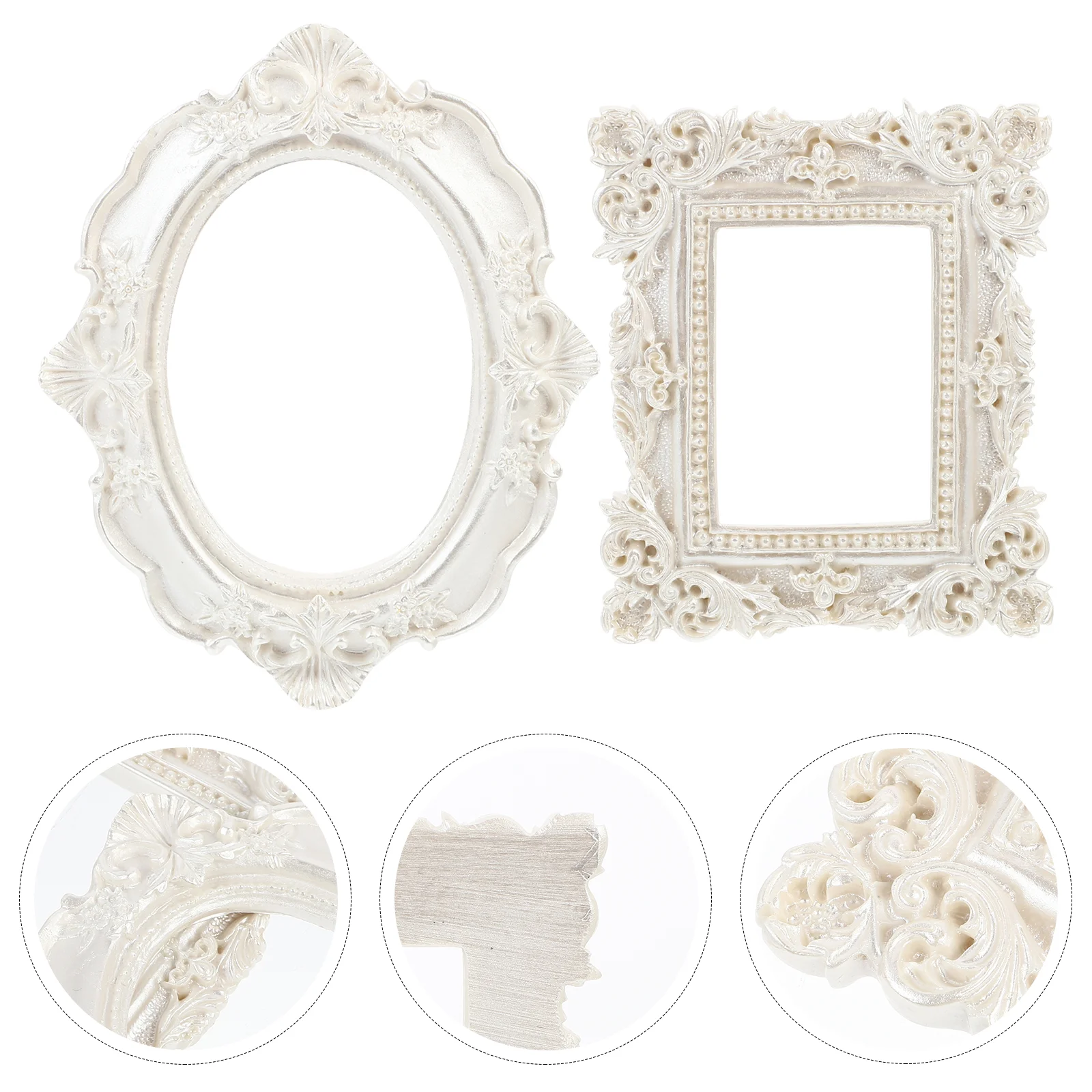 2 PCS Photo Frame Vintage Selfie Picture for Desktop Stand Resin Frames Prop Nail Decor Box Background Props