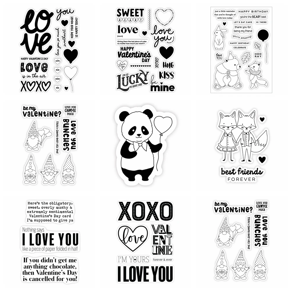 Valentine Enchanted Forest Clear Stamp and Cutting Dies Friendly Foxes Panda Sentiments Silicon Stamp Crafts Album