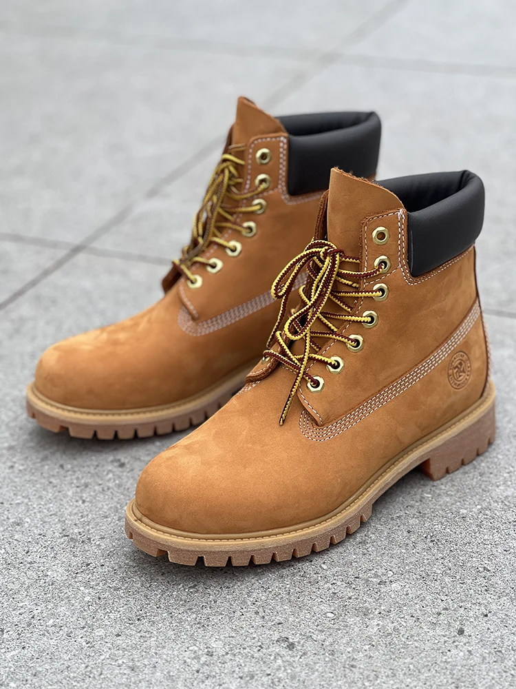 Hiking boots Men\'s High Help Work Suit Boots Cowhide Yellow Boots Cotton Shoes ClimbiWaterproof Shoes Lovers Shoes Yellow Boots