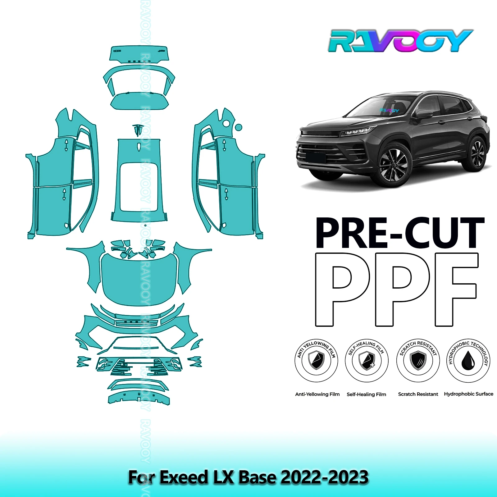 RAVOOY Custom-Fit Precut TPU PPF Full Vehicle Clear Bra Stone Guard EU UK For Exeed LX Base 2022-2023