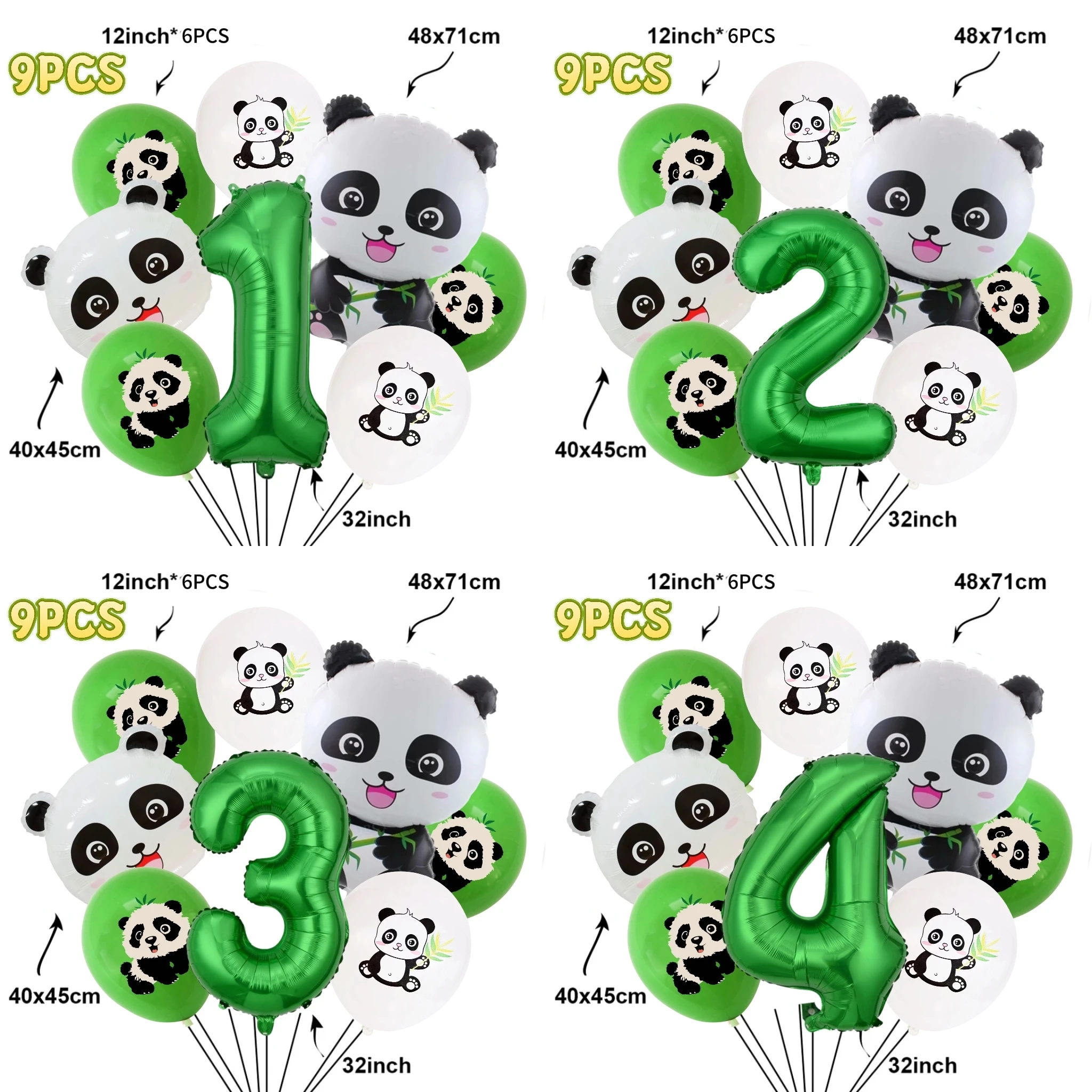 Cartoon Panda Animal Green 32inch Foil Number Balloon Set Children Birthday Party DIY Decoration Baby Shower Kids Animal Balloon