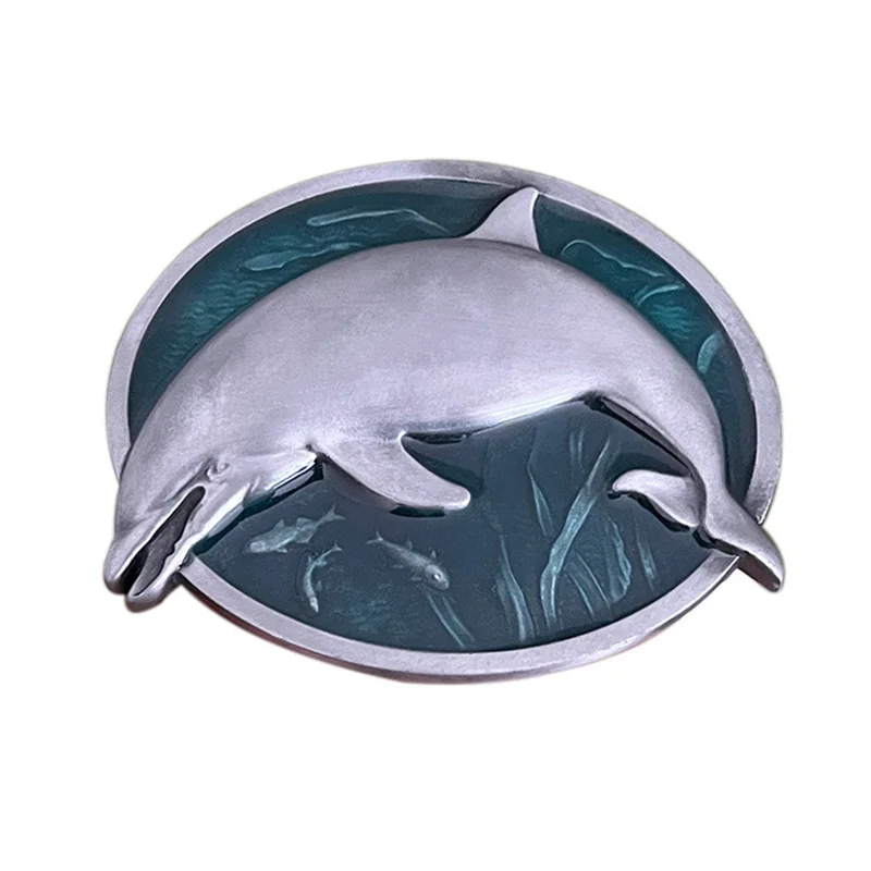 

Zinc alloy dolphin-shaped belt buckle with western style design