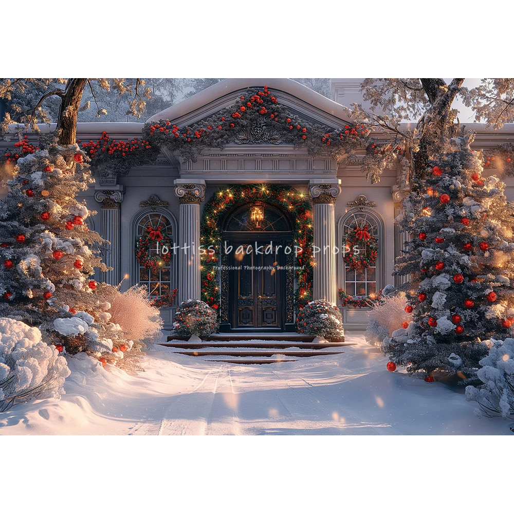 Snowy Christmas House Front Backdrops Kids Baby Photography Child Adult Photocall Decors Snowflake Streets Backgrounds