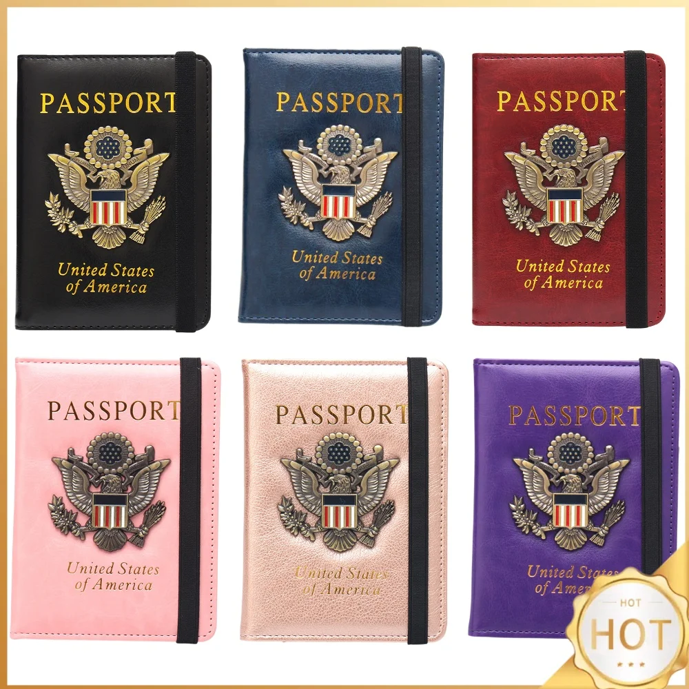 RFID Blocking Passport Travel Wallet with 3D Metal Badge Passport Cover Wallet Travel Document Holder Cover Accessories
