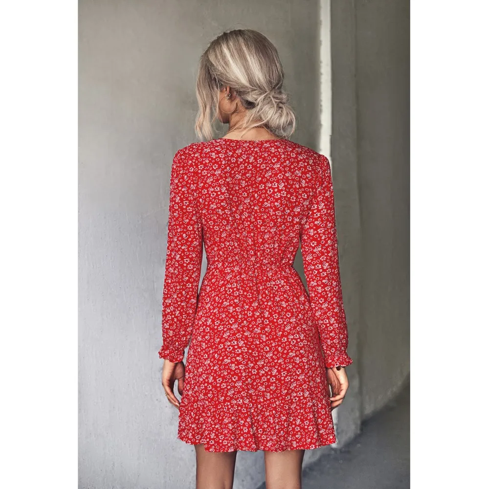 Letnia krótka sukienka Boho dla kobiet z nadrukiem kwiatowym na szyi Sukienka damska Bohemian Flower Mini sukienka dla kobiet فساتين طويلة بأكمام