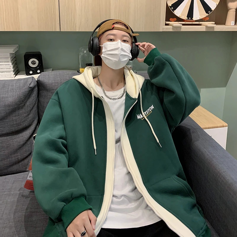 

Loose American Sle Sportswear Jaet for Men with Hood Splicing Design Casual Loose Fit Autumn Top Trendy Brand