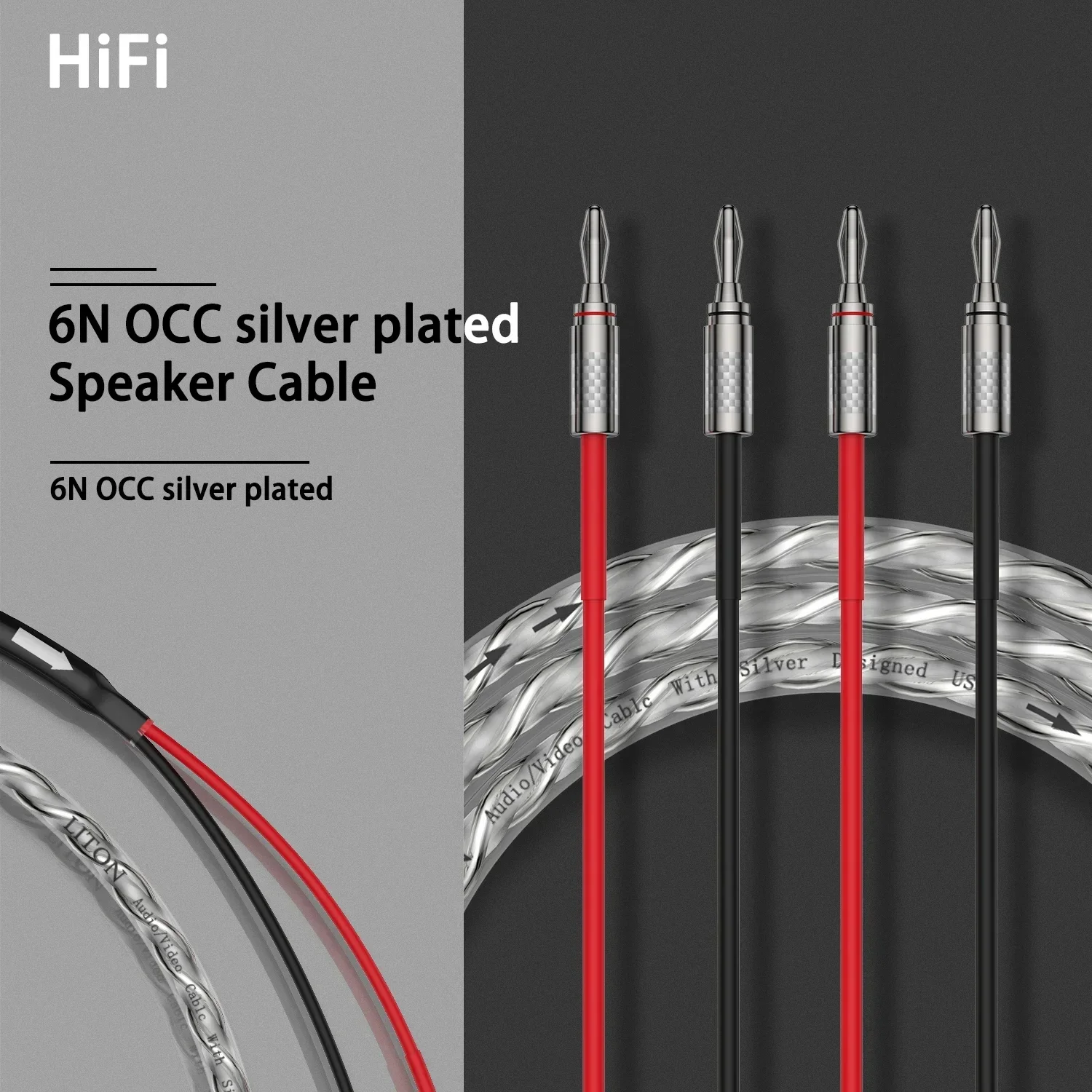 Pair HIFI 6N OCC silver plated Speaker Cable High-end Amplifier Loudspeaker Banana Spade plug Wire Line