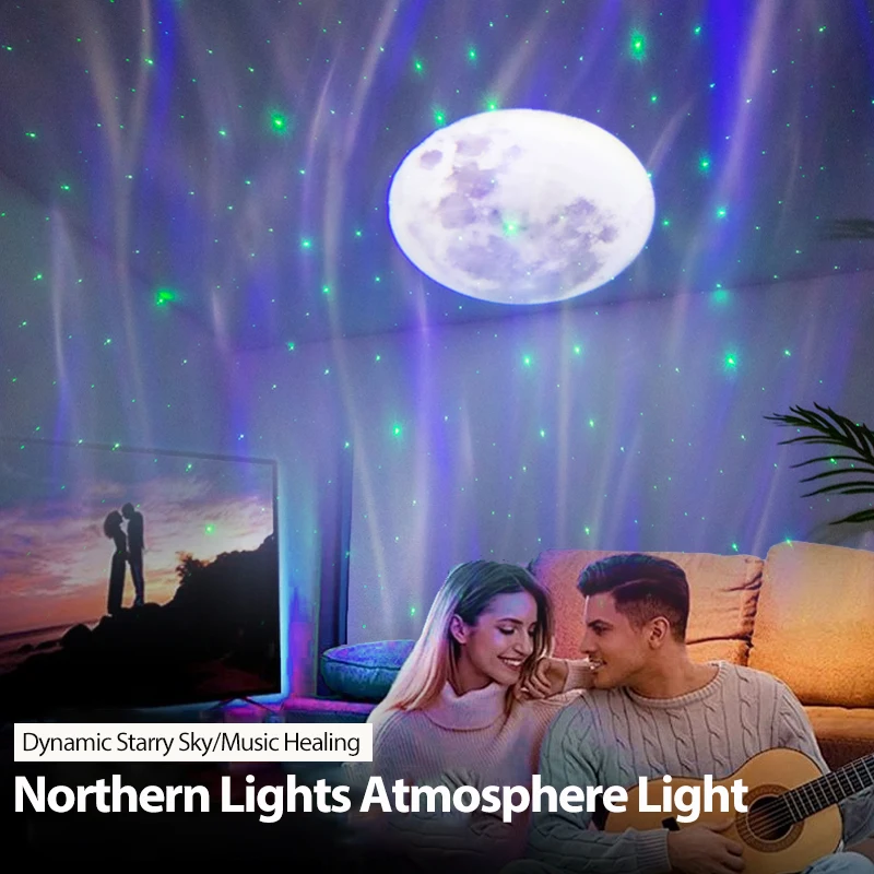 Aurora Projector LED Night Light 3000mAh Bedroom Children Game Dynamic Moon Star Bluetooth Speaker Romantic Atmosphere Light