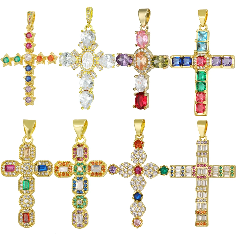 Juya 18K Real Gold Plated Creative Christian Cross Charms For Handmade Talisman Prayer Religious Pendant Jewelry Making