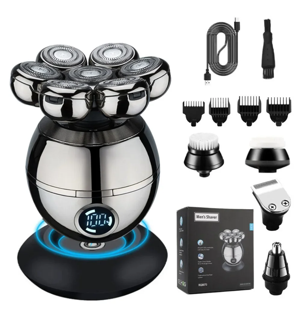 Afeitadora eléctrica 7D, Base de cabezal de corte flotante, cortadora de barba portátil para hombres, afeitadora de calavera, afeitadora resistente al agua
