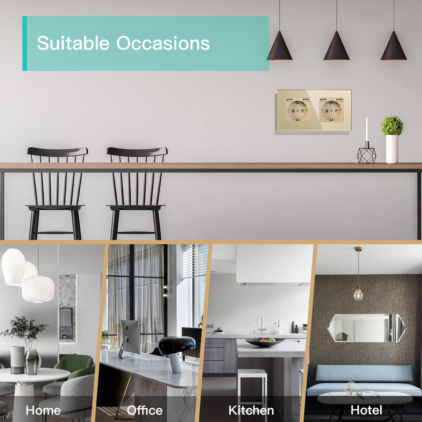 BSEED Double EU Wall Socket  Type-c USB Power Sockets Android Apple Mobile Phone Charging Ports Glass Panel 16A