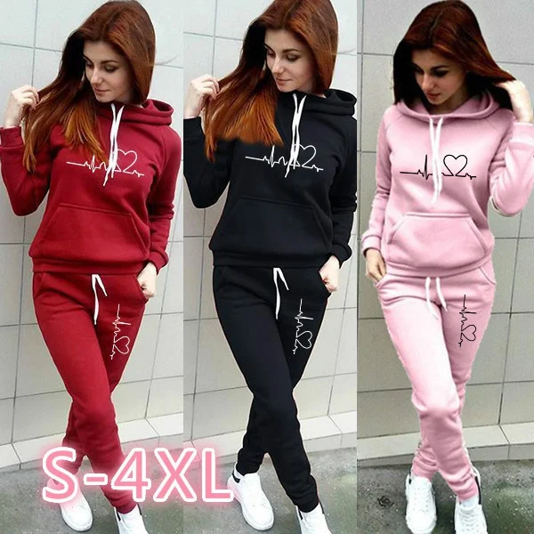 Autumn Winter 2 Piece Set Jogging Women Hoodies Pants Printed Sportswear Suits Jogging Femme Warm Girls Hoodie Sets Tracksuits