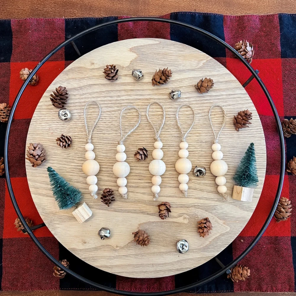 مجموعة من 5 حبات خشبية جليد بوهو عيد الميلاد الحلي لشجرة عيد الميلاد الحلي هدية للعائلة زينة عيد الميلاد للمنزل داخلي #1