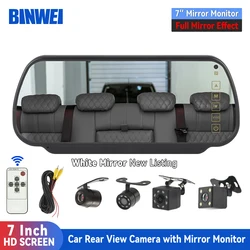 BINWEI 7-inch Universal Car Rearview Mirror Monitor & Backup Camera, HD Screen Auto On Parking Assist System with Night Vision