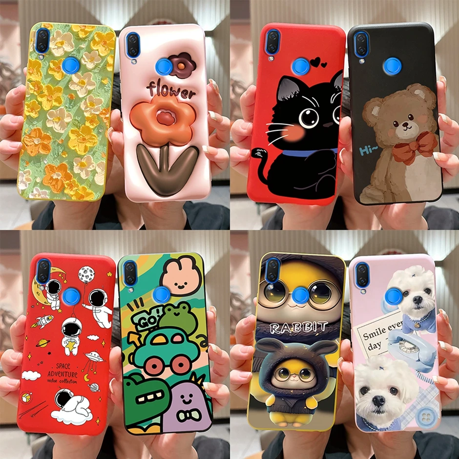 Cute Rabbit Photograph Phone Case  For Honor 10 Lite Liquid Silicone Cover Shell For Huawei P smart 2019 Graffiti Bumper