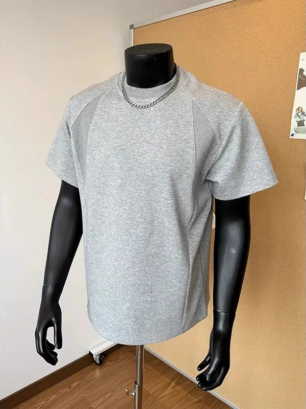 American Style Air Cotton Casual round Neck Short Sleeve Men's T-shirt Summer Trend Vintage Small Collar Thread Splice