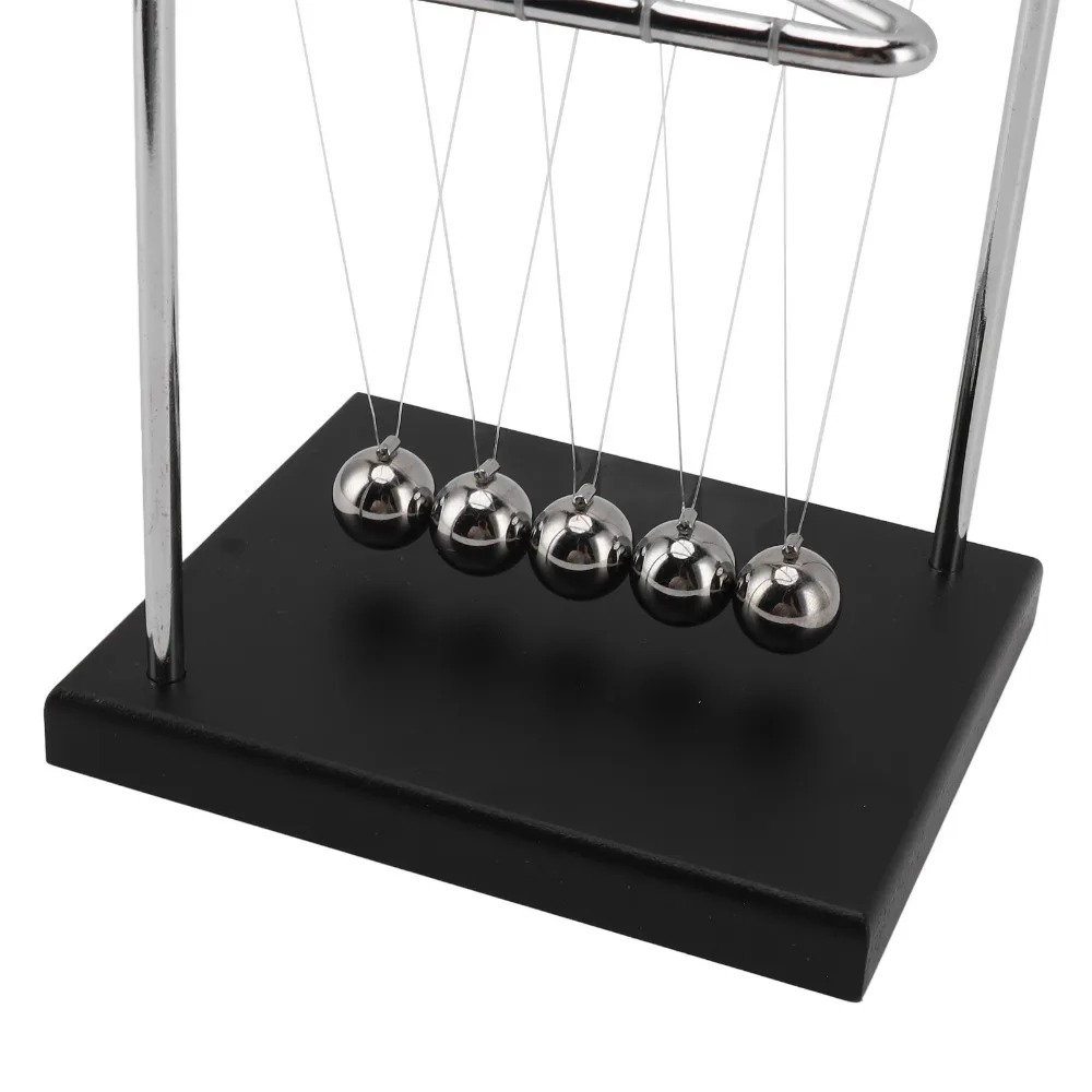 5.51x4.65x5.91in Balance Pendulum Ball Stainless Steel Wooden Base Steel Swing Balls N Shape Design Physics Home Decoration