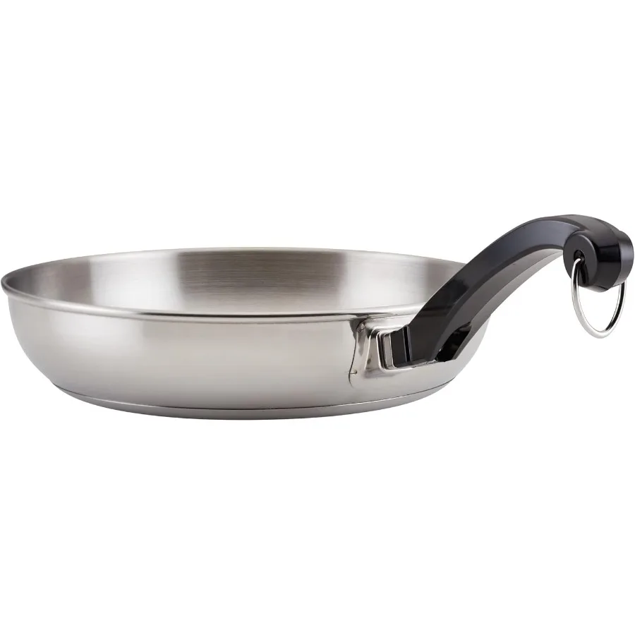 Juego clásico de sartenes de acero inoxidable para cocinar en casa y uso profesional, incluye sartén combinada de 8,25 pulgadas y 10 pulgadas con