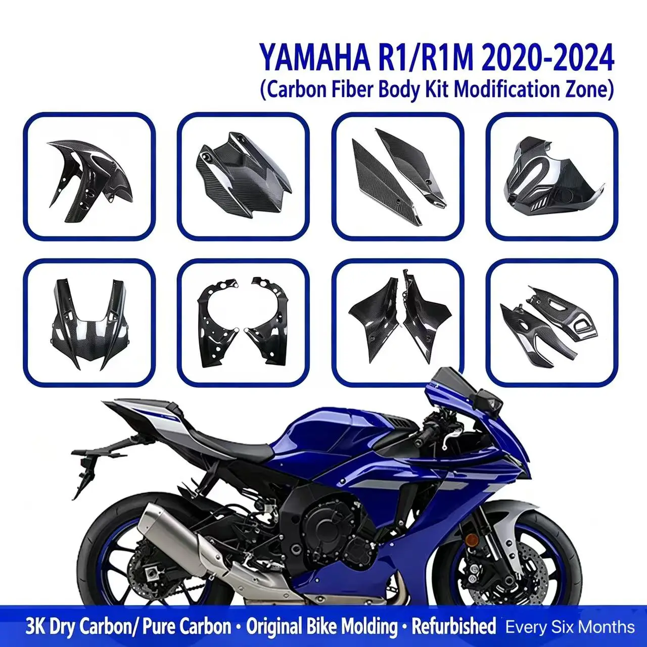 Suitable for Yamaha YFZ R1/R1M 2020 2021 2022 2023 2024 modified carbon fiber housing fittings front fender fixed wing