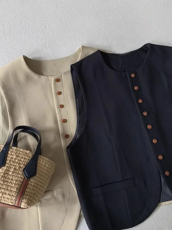 

Женский жилет в Корейском стиле в стиле ретро, простой костюм, верхняя одежда, весна-лето, длина, застежка на одной пуговице, невдаемая